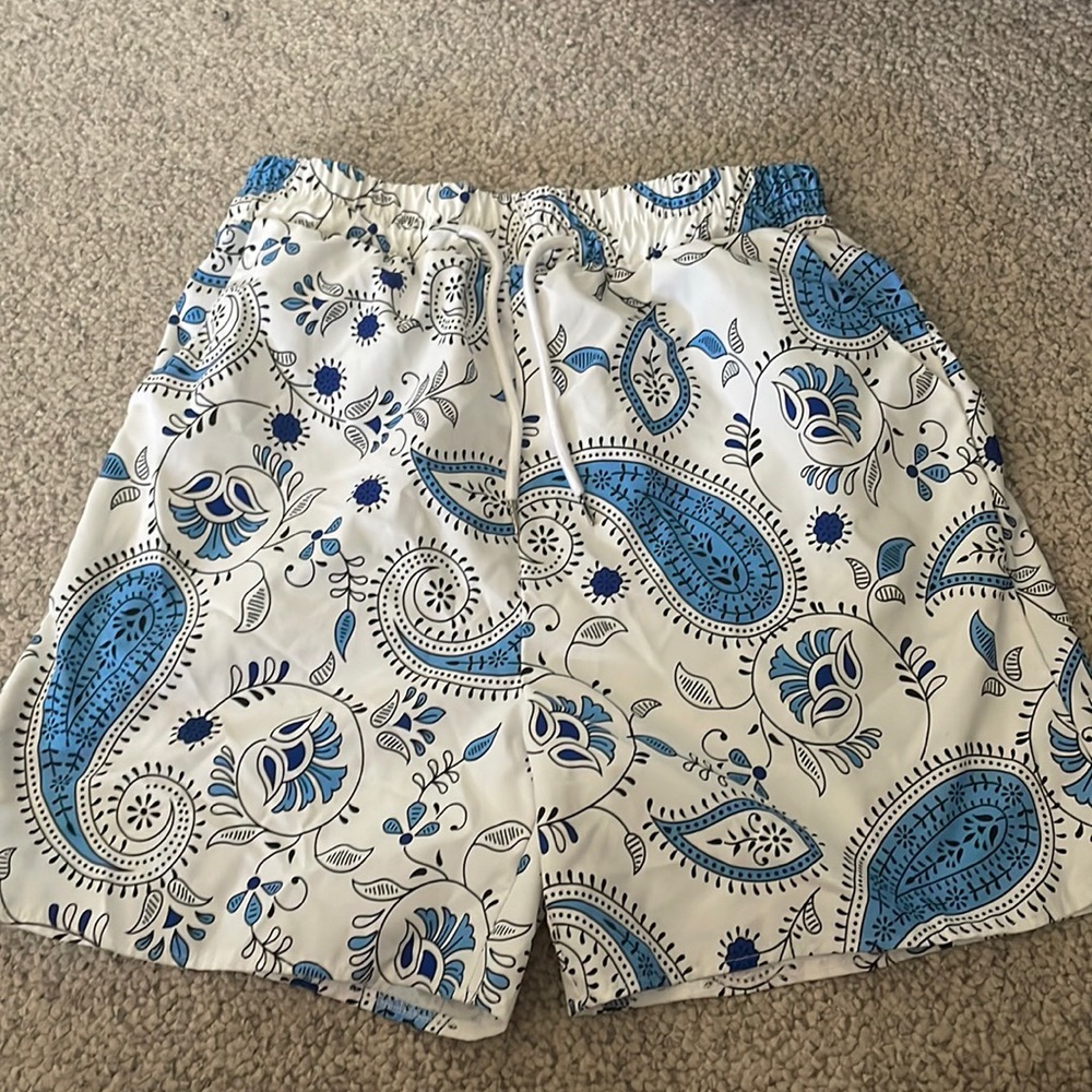 White and Blue patterned shorts